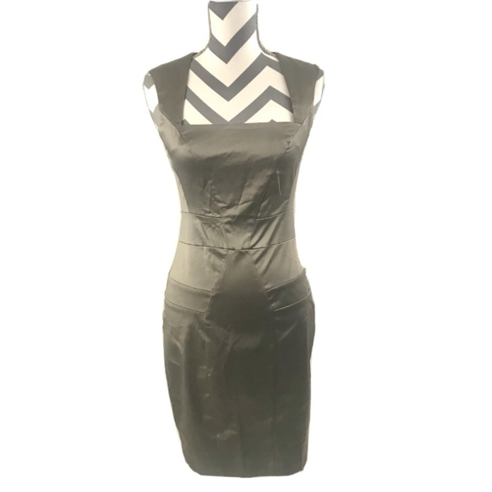 Asos Taupe Satin Square Neck Dress - Size 6